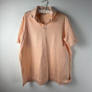 Hagen Carmel Mens Cotton Linen Short Sleeve Polo Shirt Large Light Orange Casual